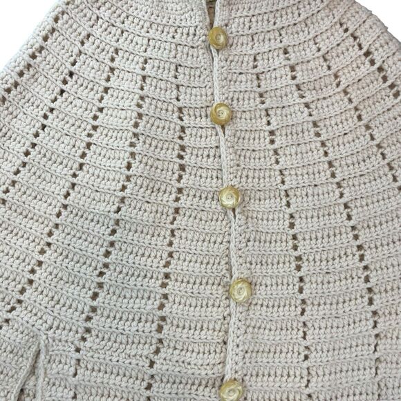 Vintage 1970s Boho Hand Knit Crochet Shawl Cape Hippie Grandma Core - Picture 3 of 16